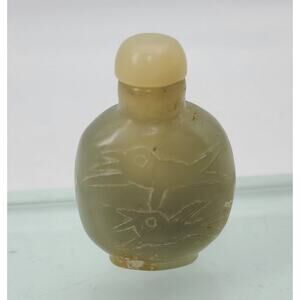 Antique Chinese Carved Green / White Jade Snuff Bottle